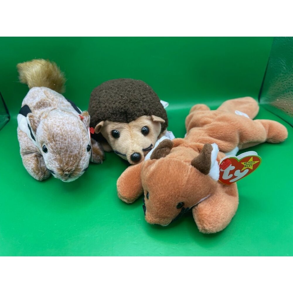 Ty Beanie Baby Woodland Chipmonk Hedgehog Fox Beanbag Stuffed Animal Toys 1990s